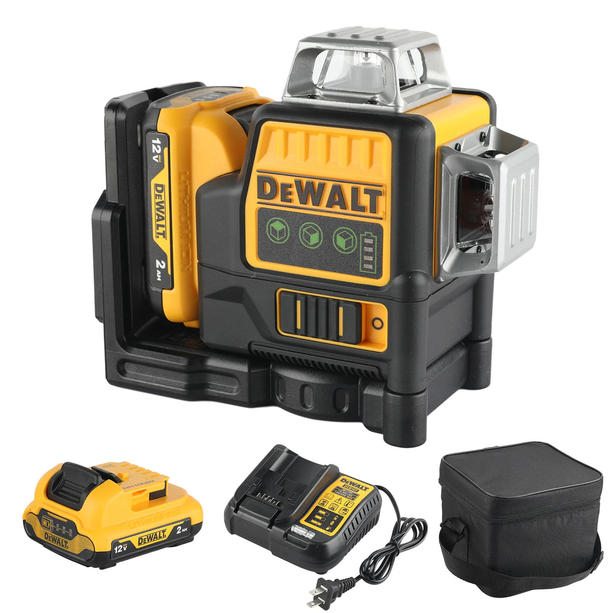 DEWALT DW089LG 12 Lines Green Laser Level 12V Cordless 3x360° with Magnetic Mount for Outdoor Leveling Tasks