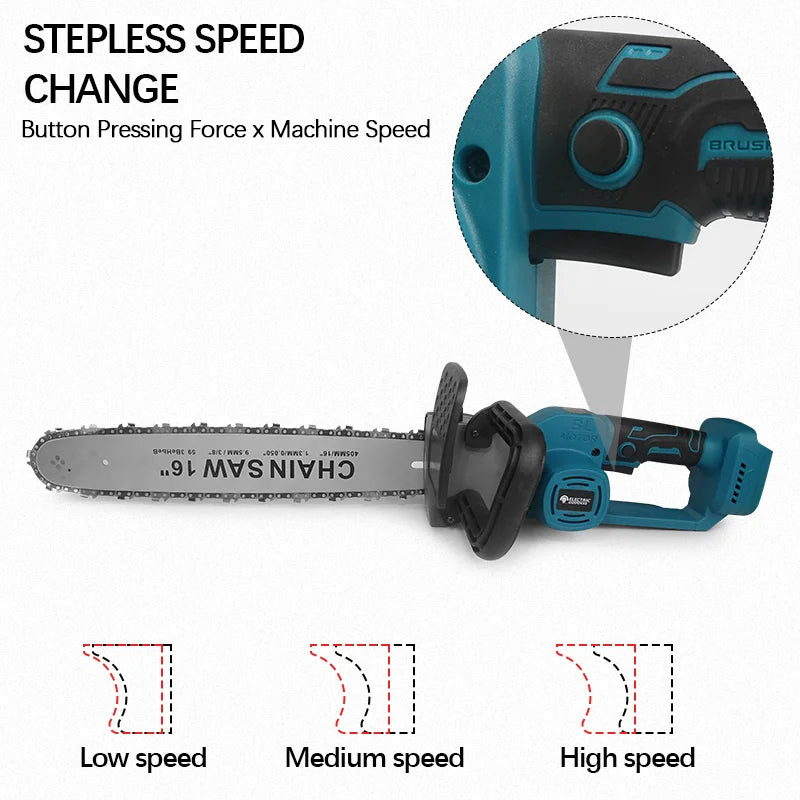 Electric Goddess 16inch Brushless Electric Chain Saw Handheld Wood Cutting Chain Saw Power Tool For Makita 18V Battery Pin