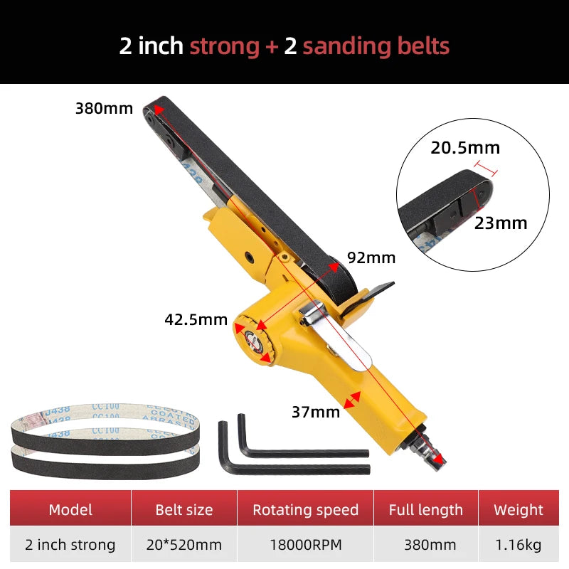 HIFESON 3/8" Pneumatic Belt Sander Air Belt Grinder Sanding Machine For 10x330mm 20x520mm