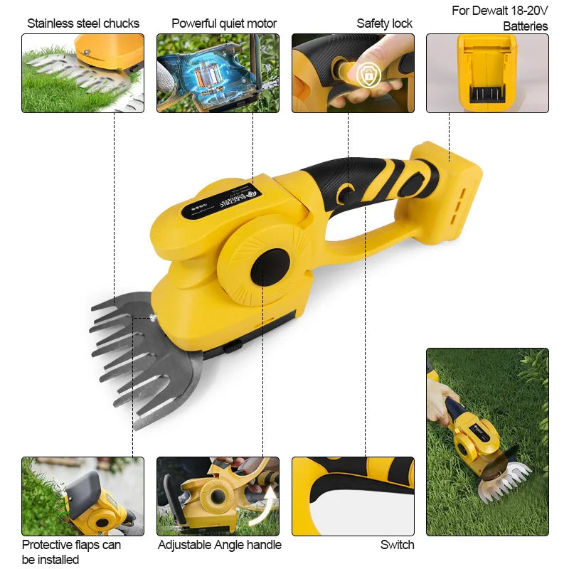 2-in-1 Handheld Hedge Trimmer Electric Grass Trimmer Rechargeable Lawn Trimmer For Dewalt 20V Battery Pin