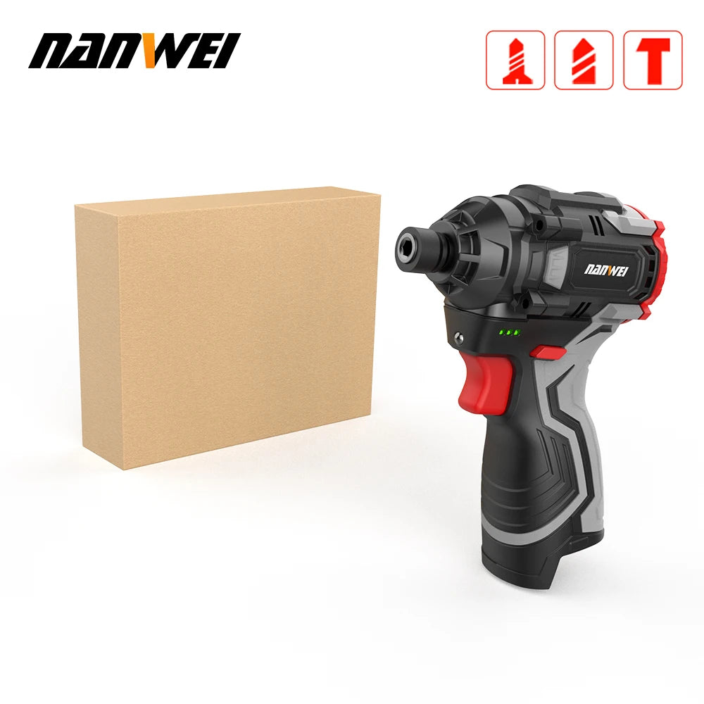 NANWEI 16V Brushless Lithium Battery Impact Screwdriver Household Electric Screwdriver 3-speed Control