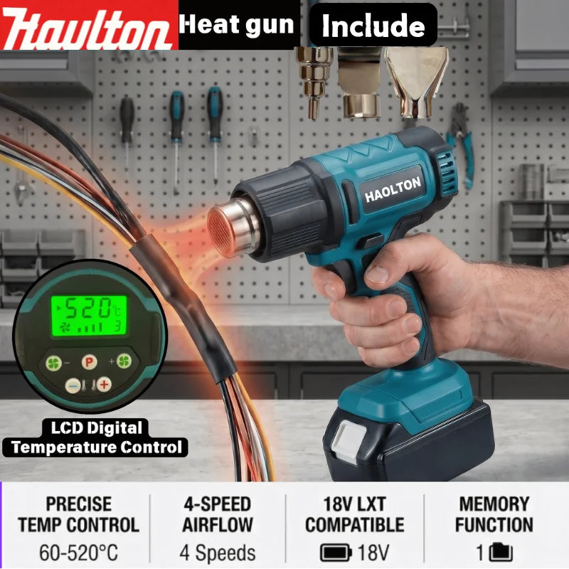 HAOLTON Heat Gun Cordless Hot Air Gun Industrial Handheld Electric Heat Gun Temperatures Adjustable For Makita 18V Battery