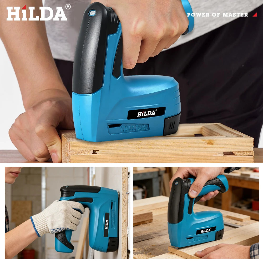 HILDA Electric Nail Gun Portable Furniture Pneumatic Gun Nail Gun DIY Tools 2 in1 Air Nail Gun with 2000pcs Staples LED Light