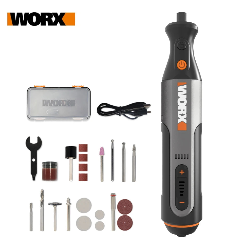 Worx 8V Rotary Tool WX106 Cordless Mini Drill Engraving Grinding Polishing Machine USB Charger Variable Speed Power Tools Set