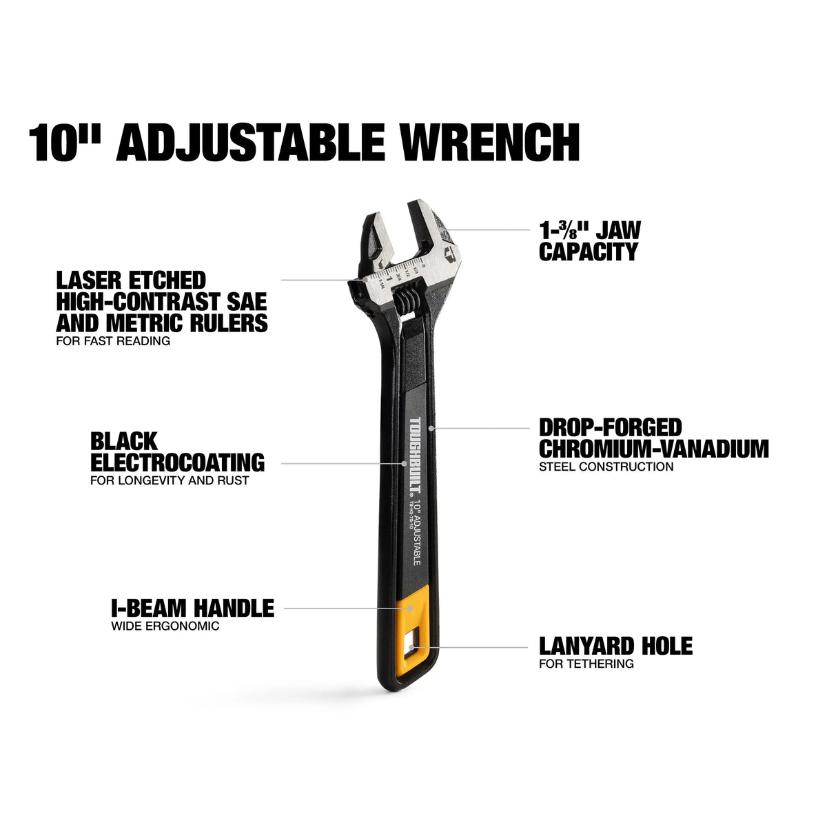 TOUGHBUILT TB-H3-70-08/TB-H3-70-10 8"/10" Adjustable Wrench Hand Tools