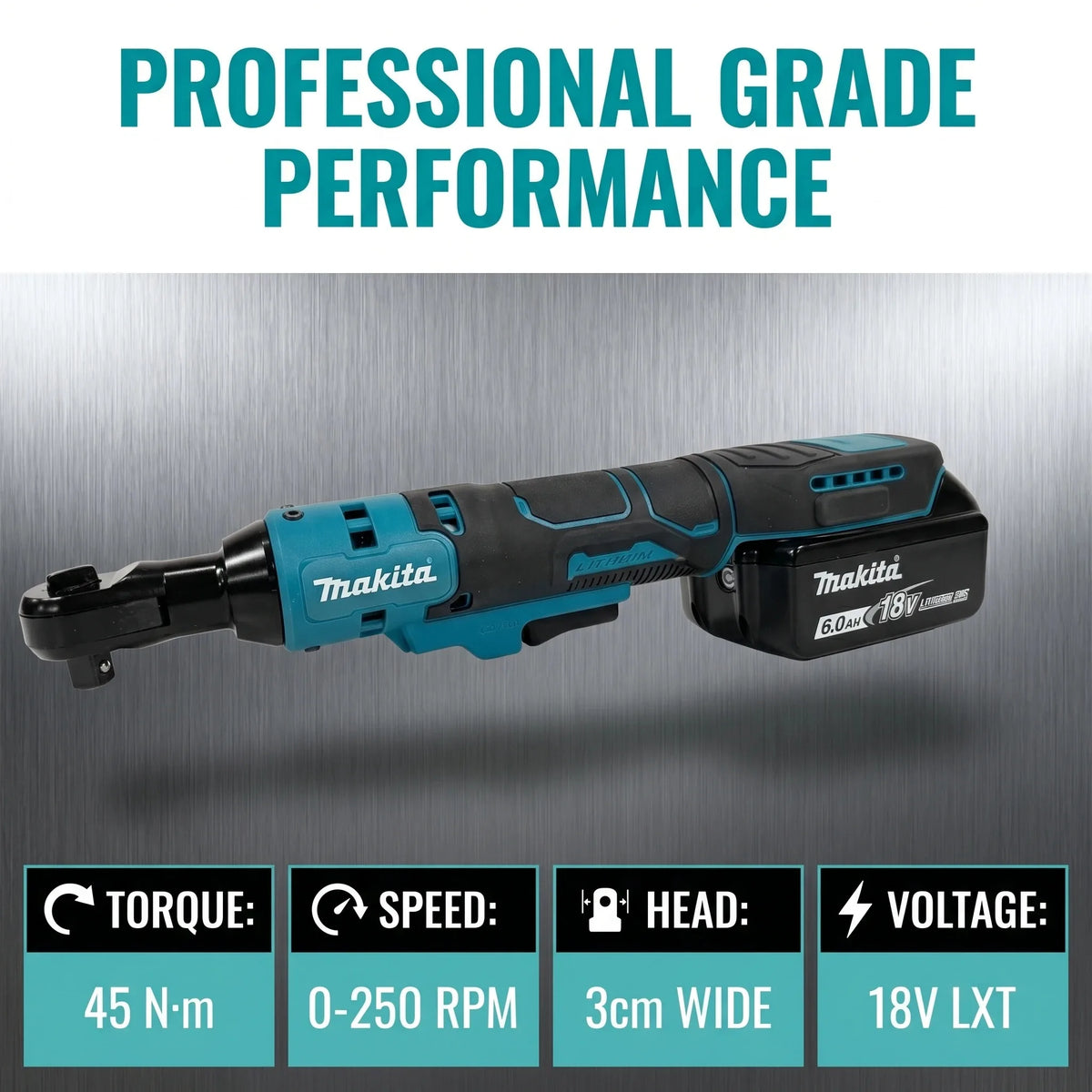 Makita DWR180 18V Cordless Ratchet Wrench 47.5Nm 0-800RPM 1/4 3/8 Drive with LED and Electric Brake for Tight Space Work