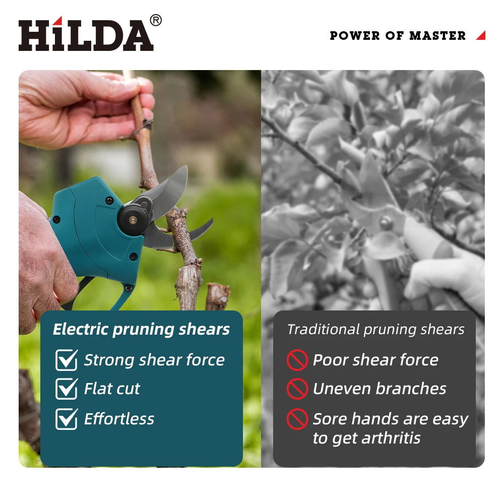 HILDA Brushless Electric Pruning Shears Garden Tool Cordless Electric Garden Scissors Fruit Tree For 18V Battery Branche Cutter