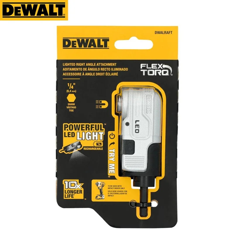 DEWALT DWALRAFT FLEXTORQ® Lighted Modular Right Angle Attachment USB Charge LED Dewalt Impact Drill Power Tool Accessories