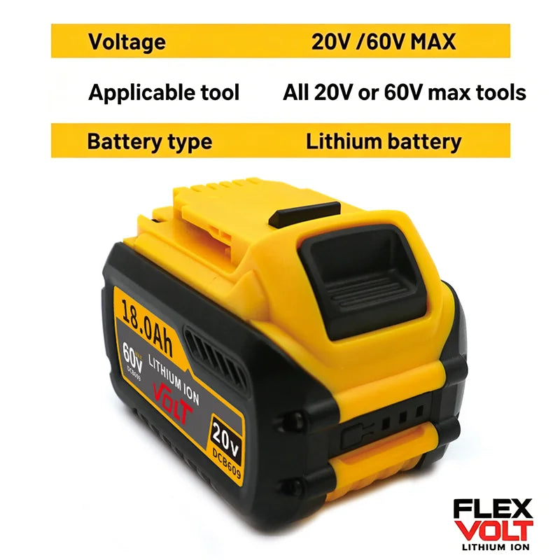 For DEWALT Battery 60V 9.0AH 12.0AH 18.0AH, Rechargeable Lithium-ion Battery, DCB609，DCB118，DCB606，Power Tool Battery