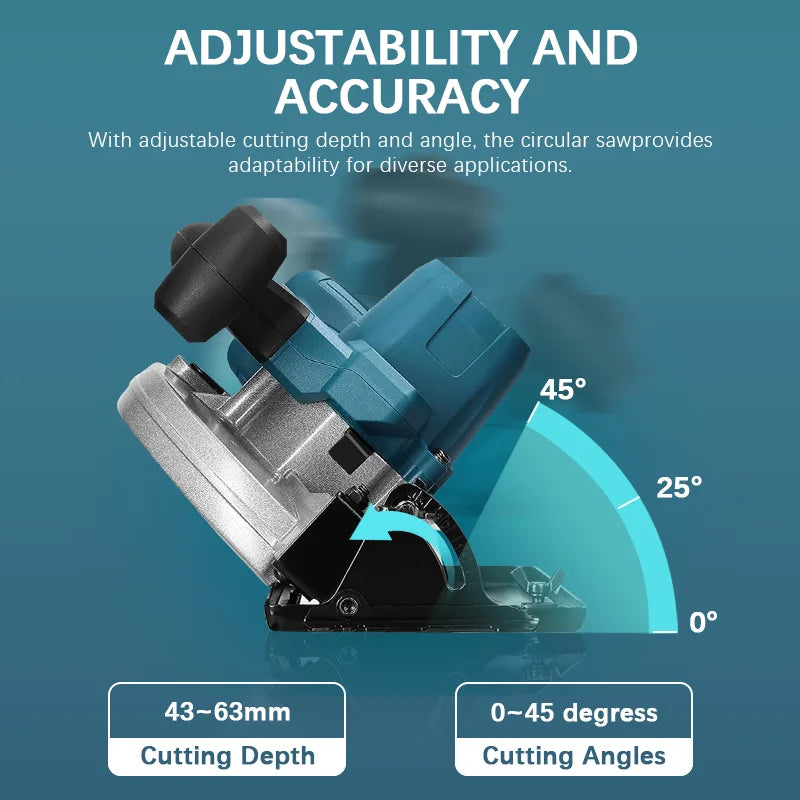 5/7-inch Cordless Circular Saw 5000rpm Brushless Woodworking Saw 45degree Cut Adjustment Circular Saw For Makita 18V Battery Pin