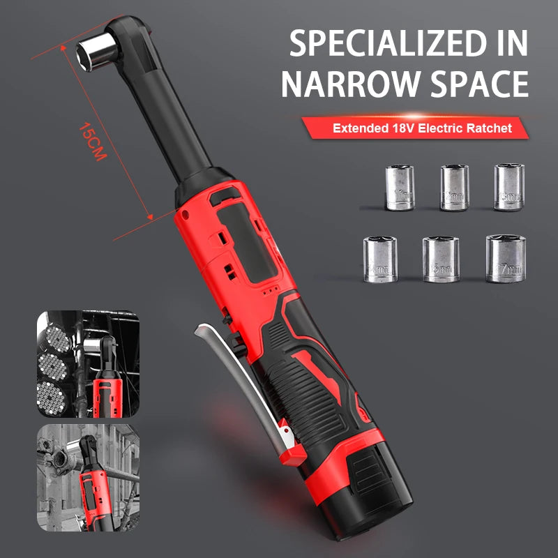 15cm Electric Ratchet 18V Cordless 90 Degree Right Angle Torque Lithium-Ion Auto Ratchet Repair Tool Set