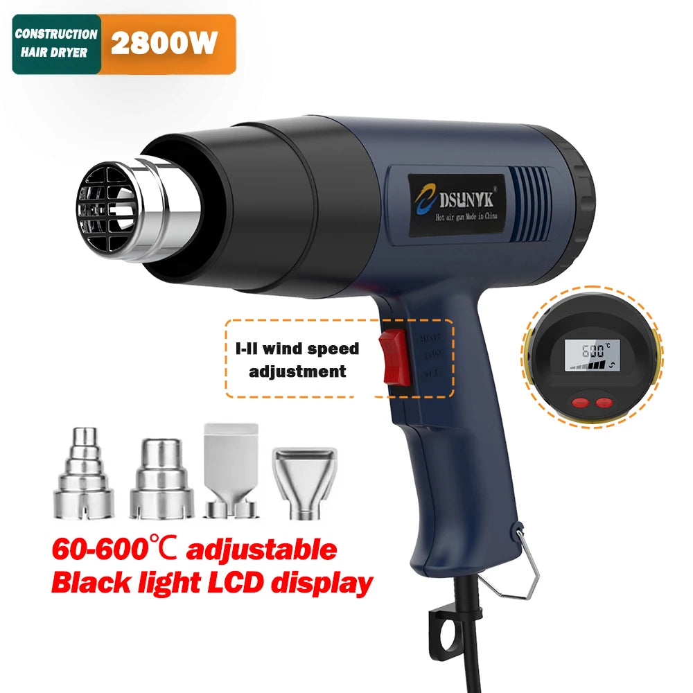 2000W Industrial Electric Hot Air Gun Digital Display Car Film Heat Gun Air Dryer for Soldering Thermal Blower Shrink Wrapping