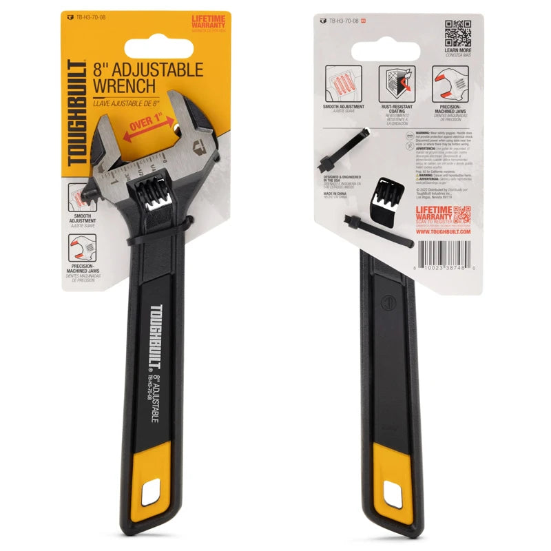 TOUGHBUILT TB-H3-70-08 TB-H3-70-10 Adjustable Wrench 8"/10" Double Scale Movable Spanner Durable Hand Tool