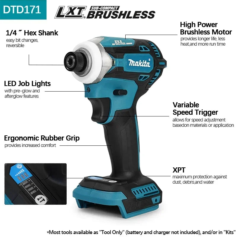 Makita DTD171 18V Cordless Brushless Impact Driver Bare Tool For Metal Construction Daily Repair Work