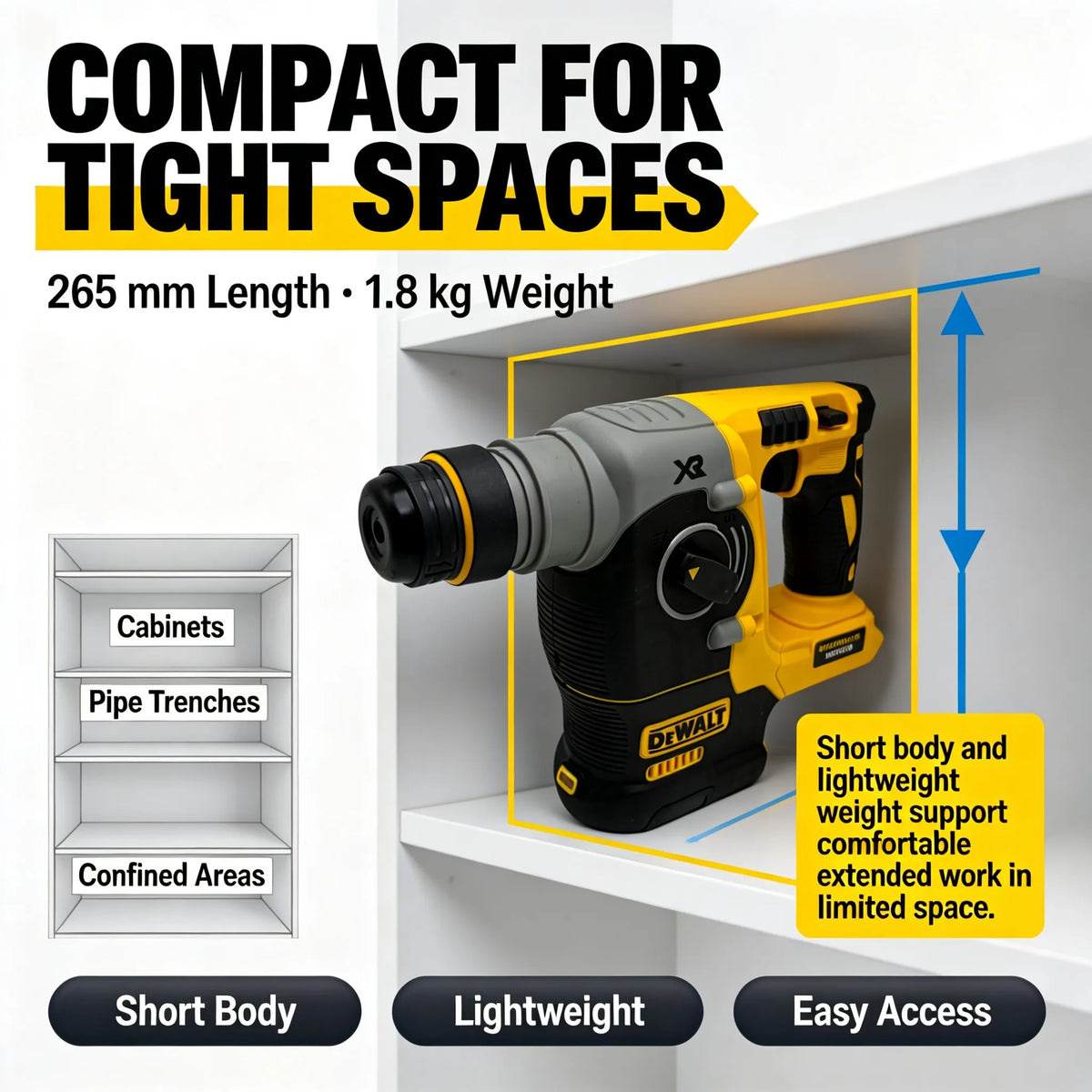 DEWALT DCH273 20V Brushless Cordless SDS Plus Rotary Hammer, Powerful Impact Drill Power Tool