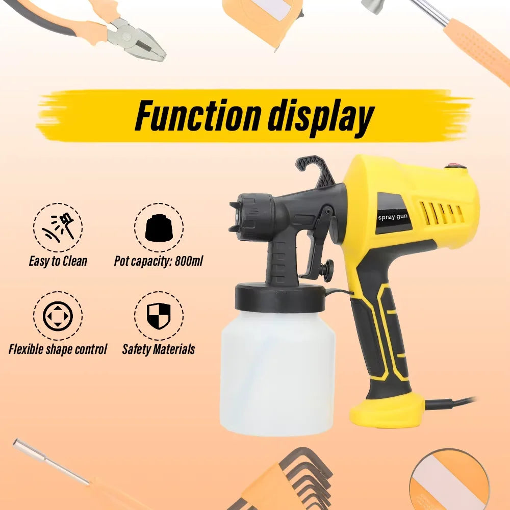 HILDA Corded Electric Paint Sprayer Single Handheld Spray Gun Adjustable Flow Control Nozzle Portable Home Use Painting Tool