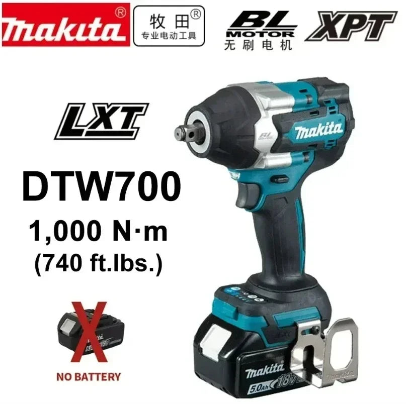 Makita DTW700 18V Brushless Impact Wrench Cordless 1000N·m 1/2 Inch Tool for Fleet Maintenance and Construction Bolting