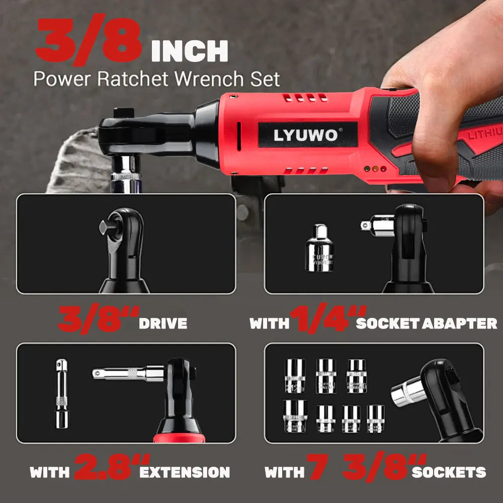 LYUWO 12V 3/8 rechargeable lithium battery wrench, stage construction, motorcycle maintenance, small household appliances.