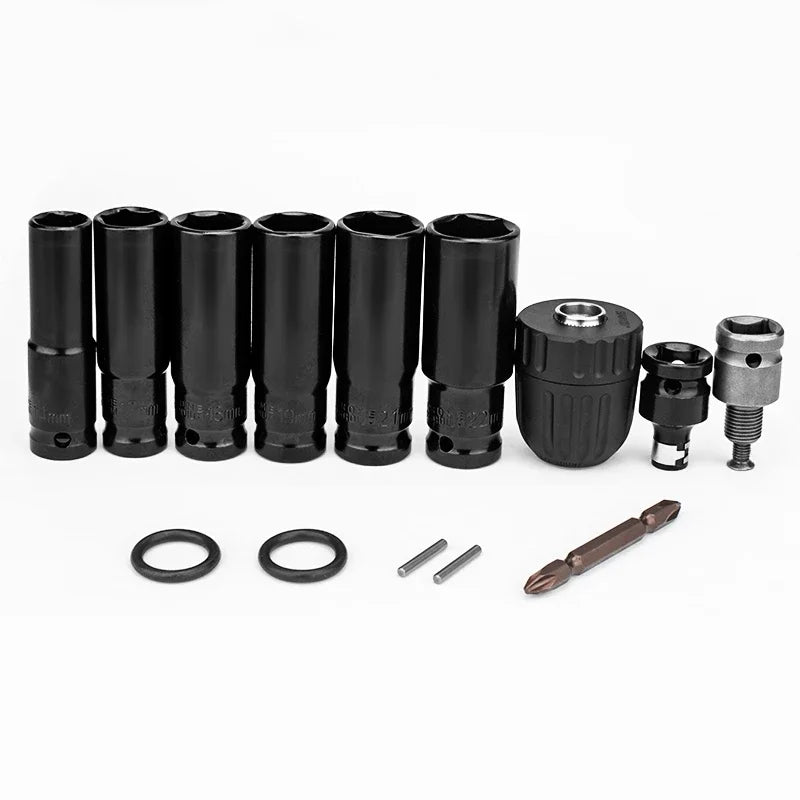 Gisam 14Pcs Electric Impact Wrench Hexs Socket Adapter Kit Drill Chuck Drive Adapter Set for Electric Drill Wrench Screwdrivers