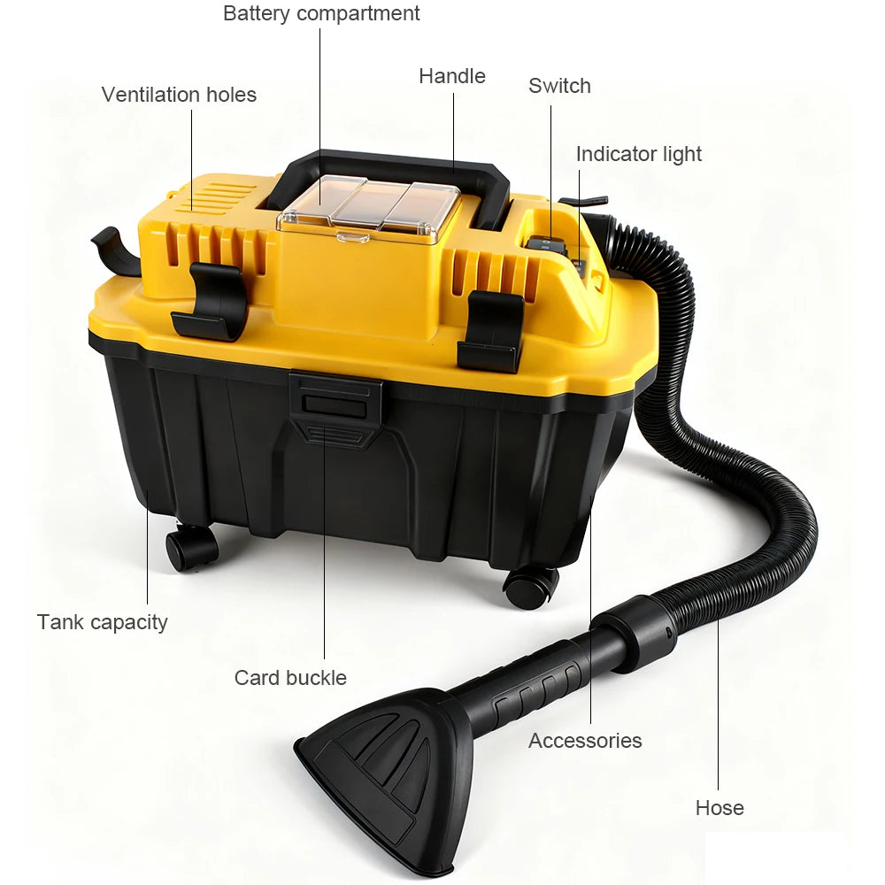Portable Brushless Lithium-Ion Cordless Vacuum Cleaner High-Suction Wet/Dry Vacuum for DeWalt Battery Powered Cleaning