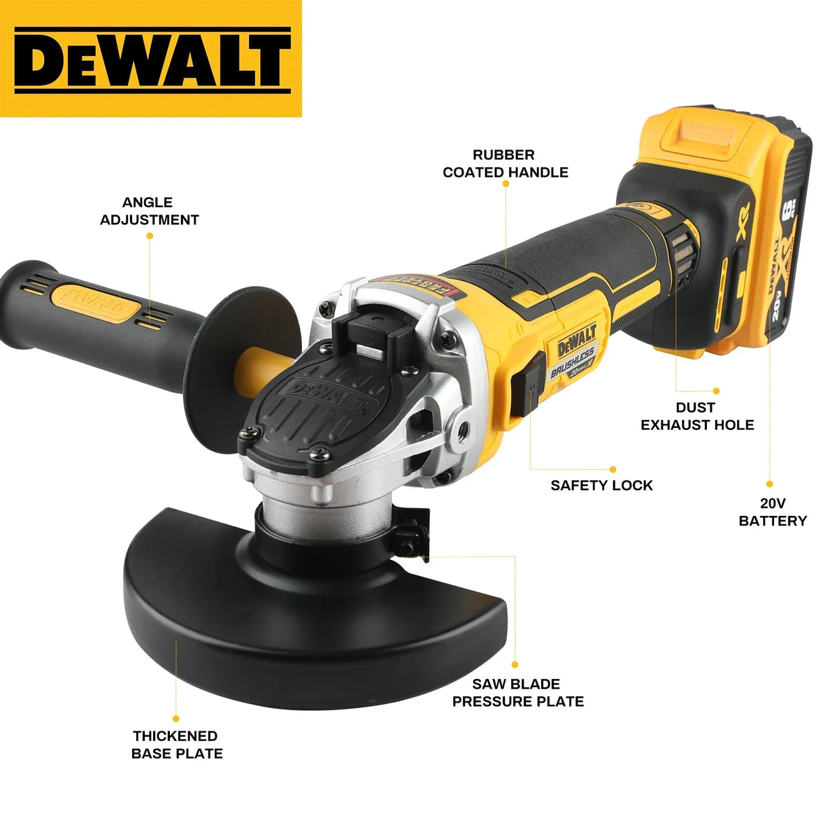 DEWALT DCG405NT 125mm Flat Head Angle Grinder 20V Max Brushless Cordless Lithium Cutting Grinding Machine, Bare Tool Only