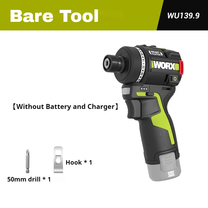 WORX WU139 Brushless Screwdriver Portable Cordless Drill 50N.m 1/4inch Electric Drill 12V Battery Mini Drill for Tight Spaces