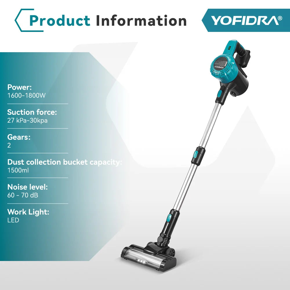 YOFIDRA 1.5L Cordless Electric Vacuum Cleaner Efficient Rechargeable Dust Catcher Cleaning Power Tools For Makita Battery Pin