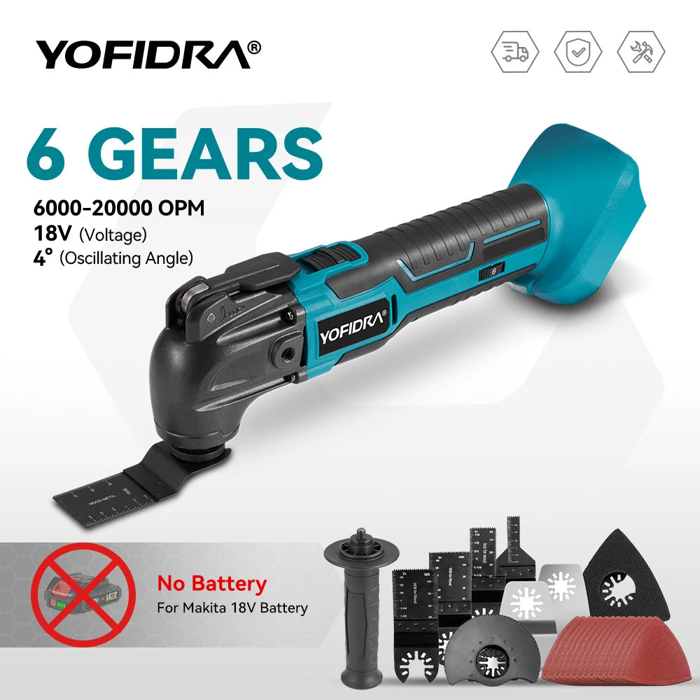YOFIDRA 600W Oscillating Multi Function Tool 20000PM Electric Saw Trimmer Cutting Woodworking Power Tool for 21V 18V Battery