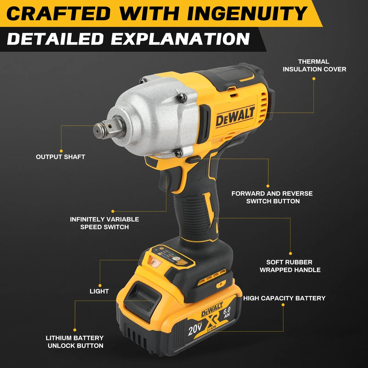 2025 DEWALT DCF900 1/2" High Torque Brushless Impact Wrench 20V Cordless for Auto Repair Industrial Use