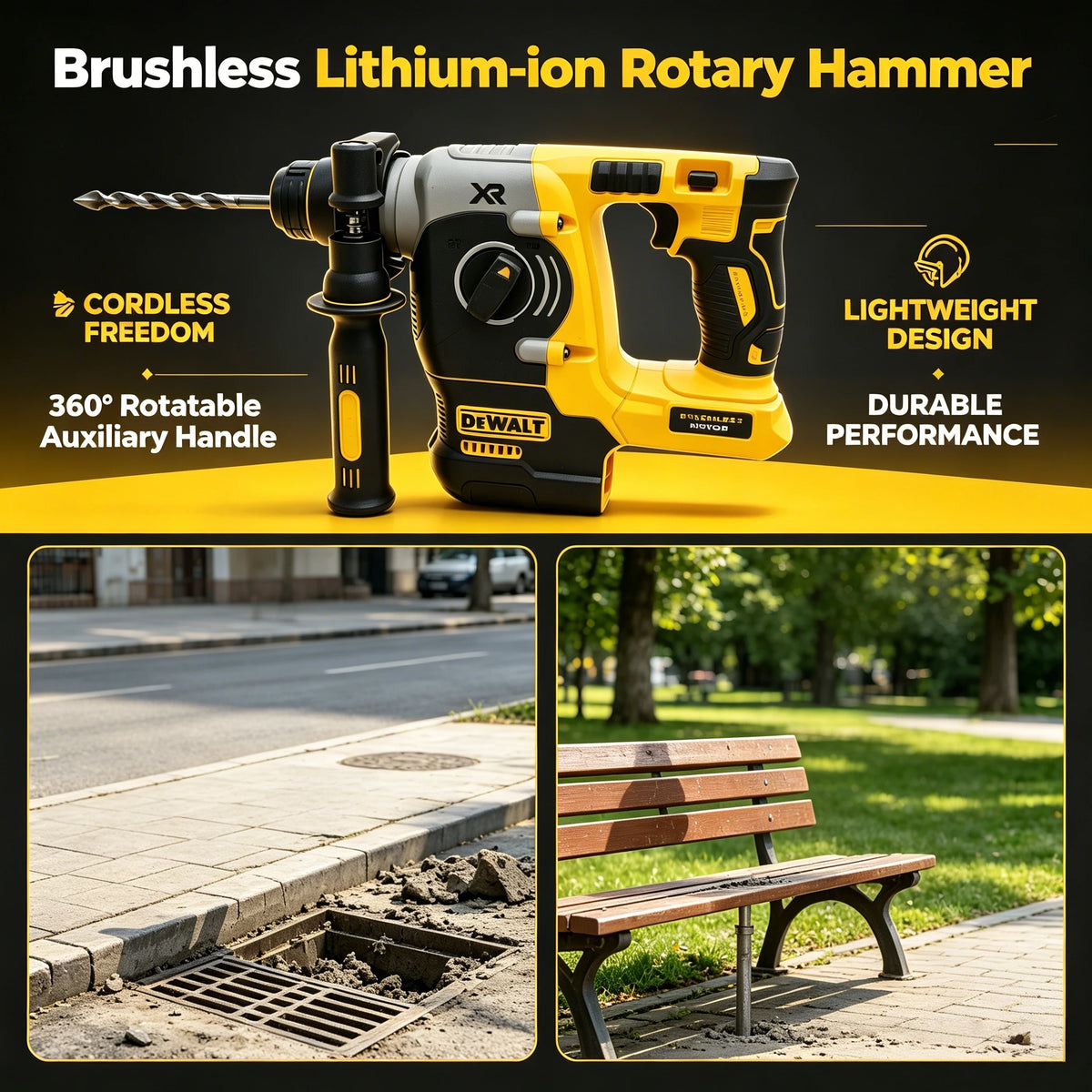 DEWALT 20V MAX SDS PLUS L Brushless Impact Rotary Hammer Drill, Cordless Hammer, Tool Only (Battery Not Included)