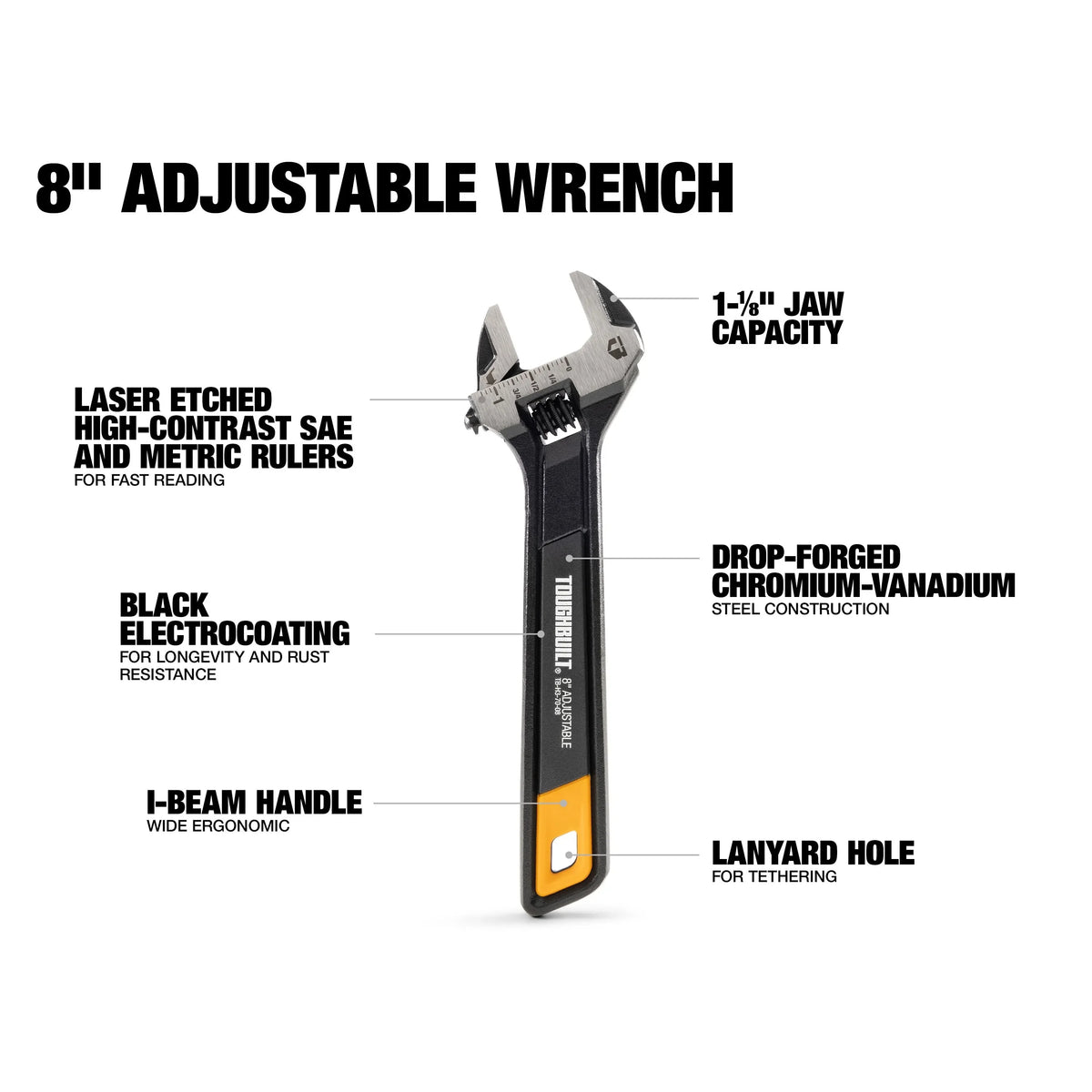TOUGHBUILT TB-H3-70-08/TB-H3-70-10 8"/10" Adjustable Wrench Hand Tools