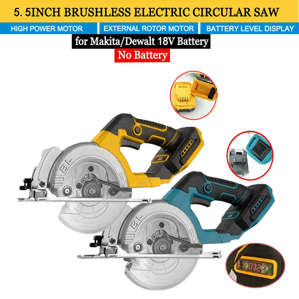 5.5IN Electric Circular Saw Brushless External Rotor Cordless High Power Tools Compatible with Dewalt 18V Battery Pin