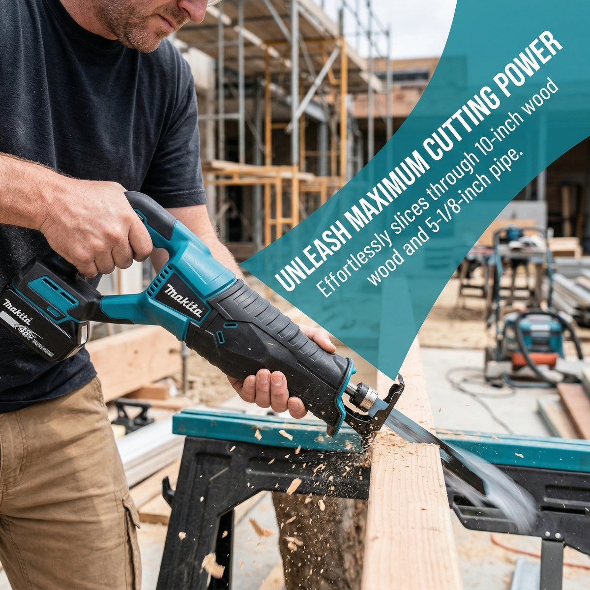 Makita Cordless Reciprocating Saw Power Saw for Wood / Metal Cutting with 4pcs Blades Portable Saw Power Tool (No Battery)