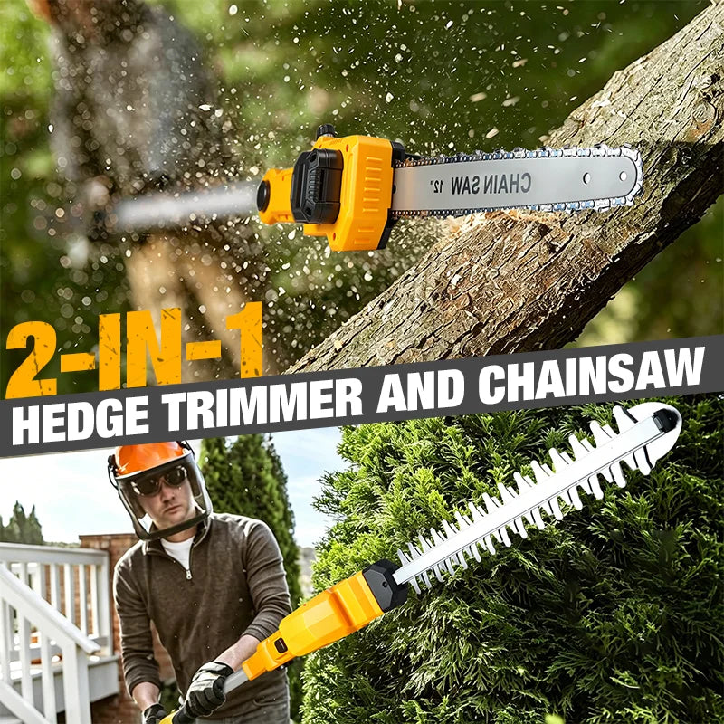 2IN1 Electric High Branch Hedge Trimmer Cordless Telescopic 12Inch Chain Saw Garden Power Tools For Dewalt 20V Battery Pin