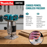 Makita DRT50 18V Cordless Brushless Trimmer Slotting Tool For Furniture Edge Finishing And Cabinet Fabrication Tasks
