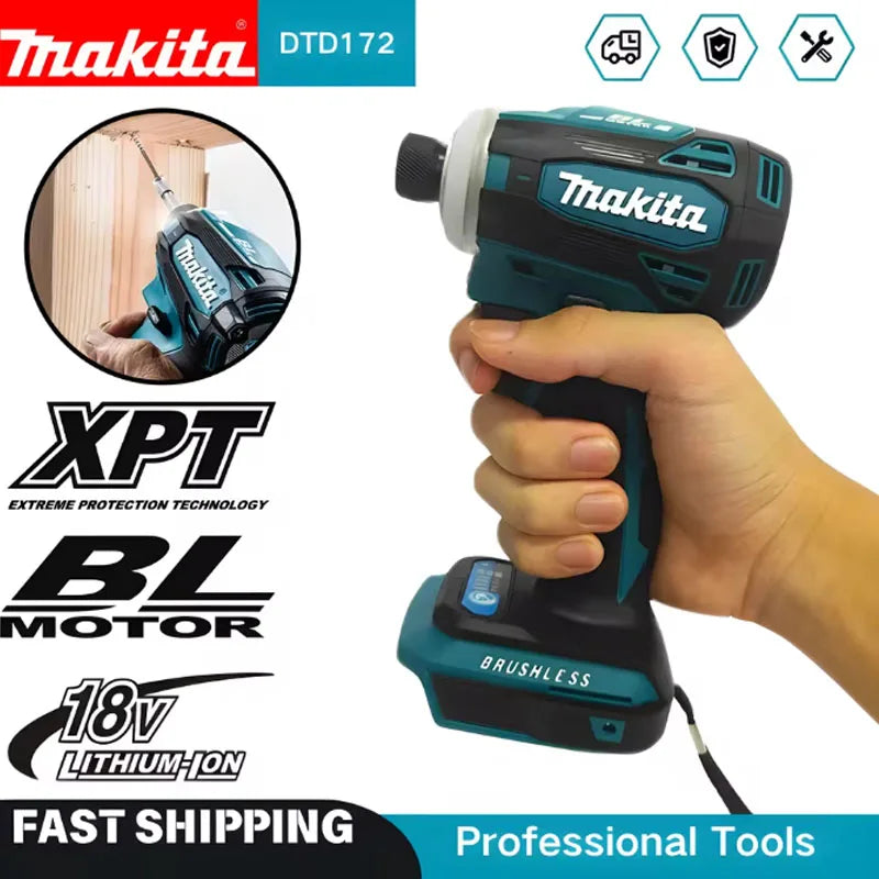 Makita DTD172 18V LXT Cordless Brushless Impact Driver 180 N·M T-Mode Electric Drill for Wood And Bolt Driving