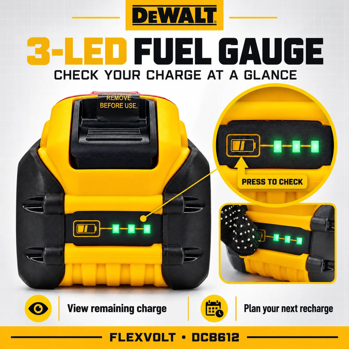 Original DEWALT FLEXVOLT DCB612 12Ah High Capacity Battery For 20V / 60V MAX Cordless Drills Circular Saws and Grinders