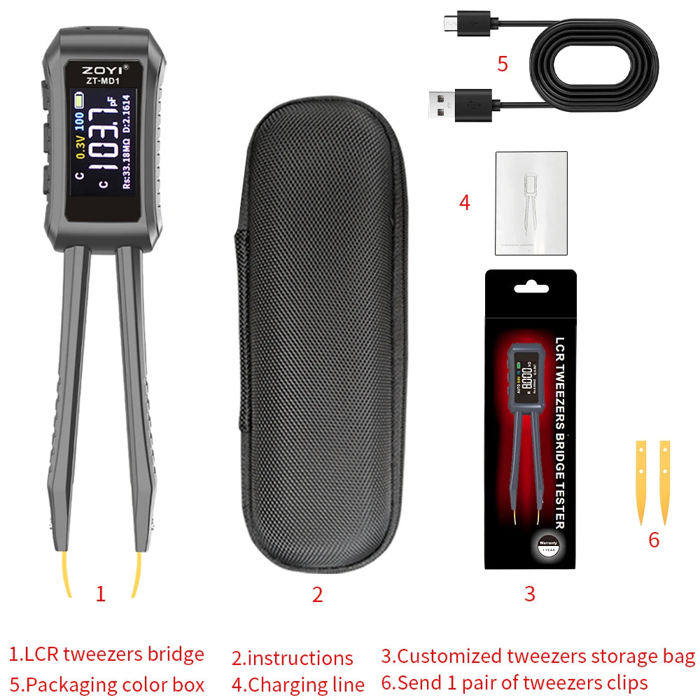 ZOYI ZT-MD1 Digital Smart Tweezer LCR SMD ESR Tester Resistance Capacitance Inductance Continuity Diode Test Measurement Tools