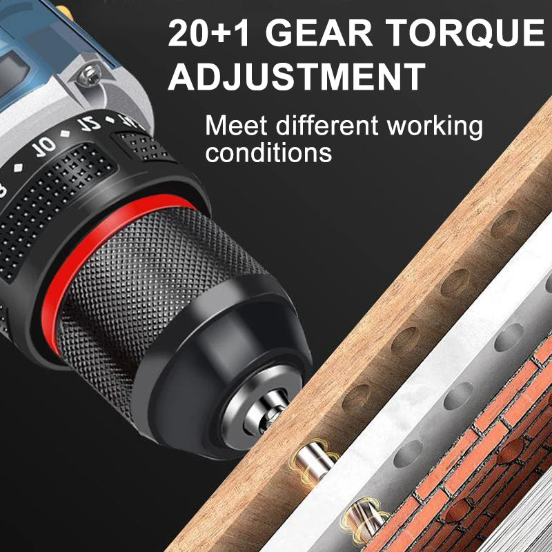 WIDEEP 16V 70N.m Brushless Cordless Drill Self-locking Chuck Electric Screwdriver 20+1 Torque Settings 2-Speeds Power Tools