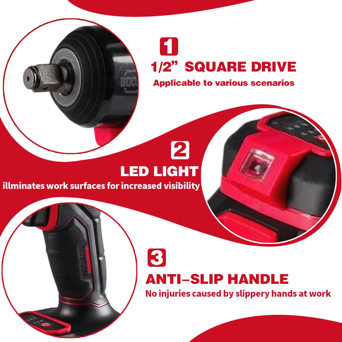 LYUWO High Quality Brushless Cordless Impact Wrench LW-BS75 3/8" 21V 600N.m NoBattery 3500 RPM Professional auto repair or home