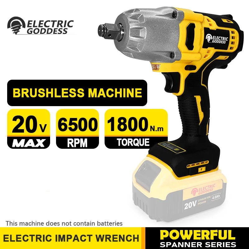 Electric Goddess 1/2in High Torque Electric Wrench 700N Brushless Cordless Impact Wrench Power Tool For Dewalt 20V Battery Pin