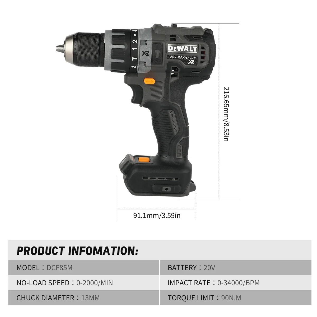 DEWALT DCF85M 18V Brushless Impact Driver 205Nm 3-Speed 101mm Compact 3x LED Ring Bare Tool