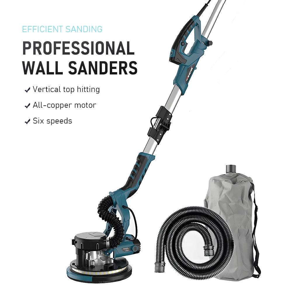 TUNGFULL 9 Inch Electric Wall Sander with Folding Design Self-Dust Collection Double Lamp Long Pole Wall Grinder for Putty Work