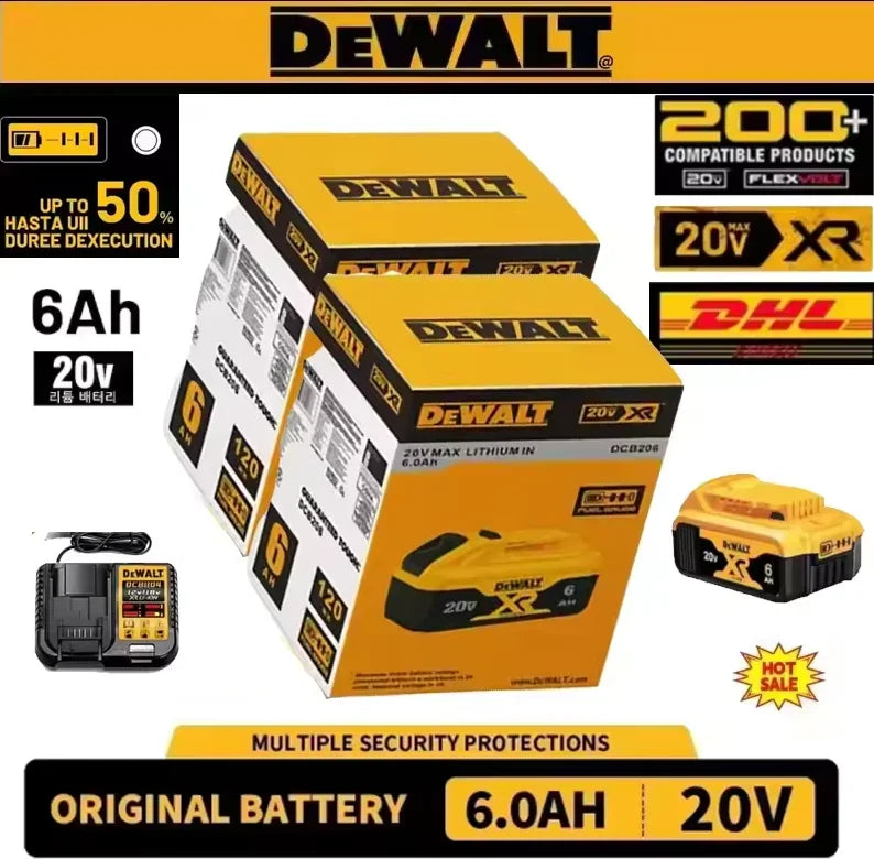 Dewalt 20V Battery 5AH 6AH 18V5.0AH Rechargeable Lithium Ion Battery, Dewalt DCB200 Power Tool Replacement Battery