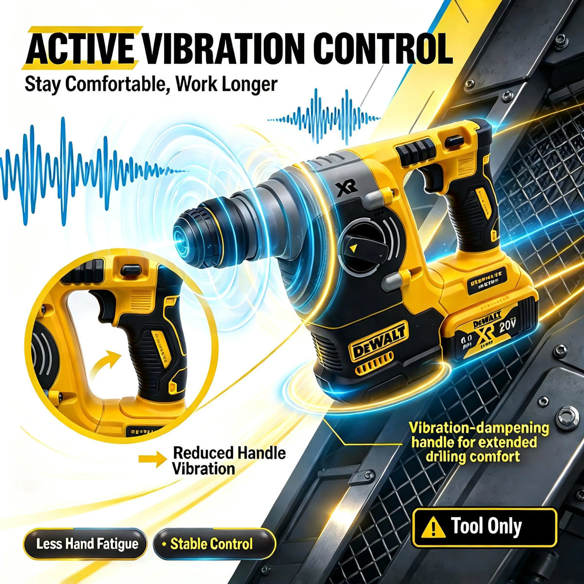 DEWALT DCH273 20V Brushless Cordless SDS Plus Rotary Hammer, Powerful Impact Drill Power Tool