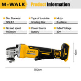 M-WALK 125mm Brushless Cordless Electric Angle Grinder 4 Gears 9000RPM Grinding Polisher Cutter Tool For Dewalt 18/20V Battery