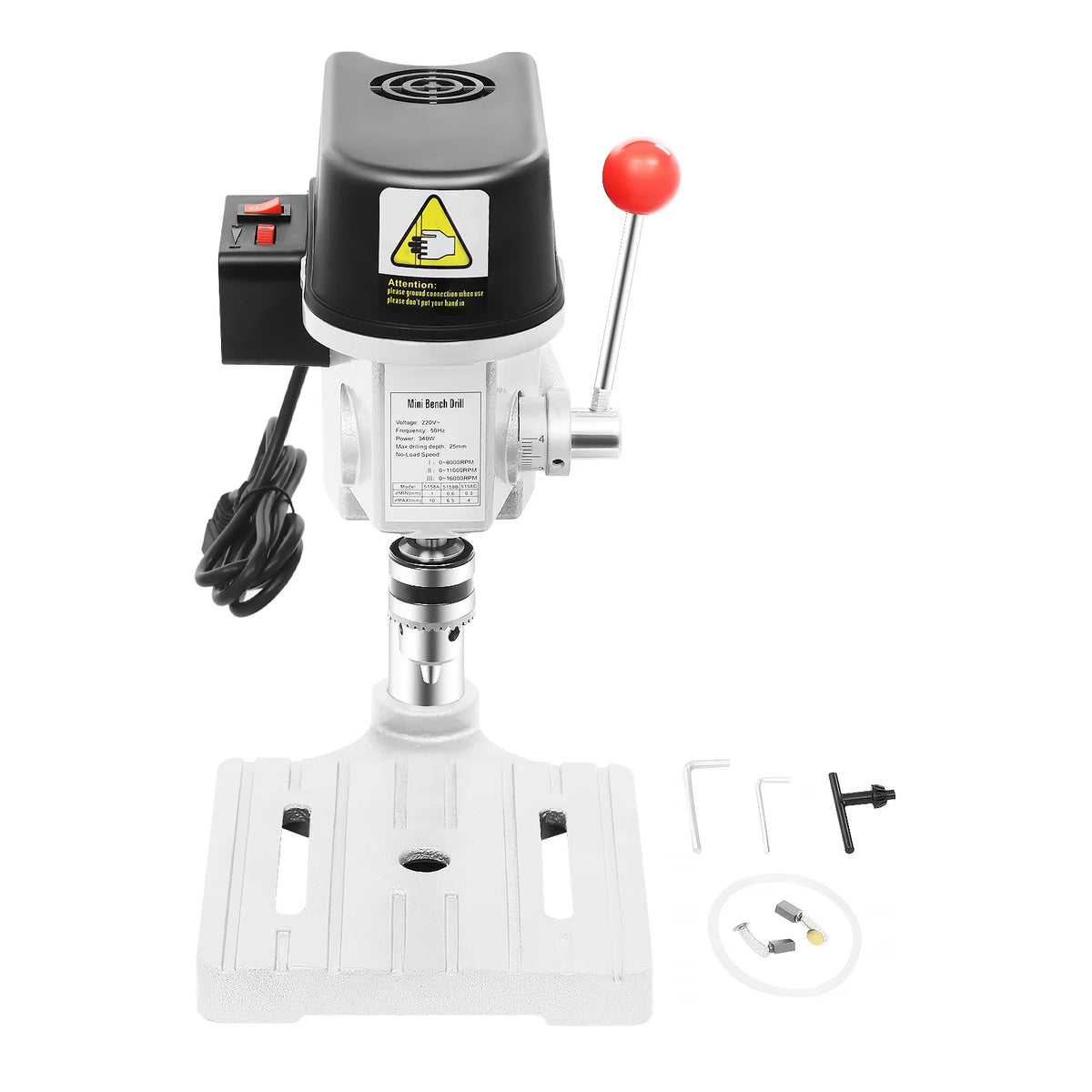 340W Mini Bench Drill Press, 3-level Adjustable Speed Corded Mini Table Drill, High-precision Portable Bench Drill Machine