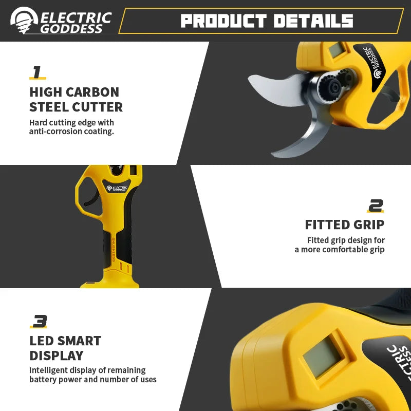 Electric Goddess Brushless 50mm Electric Pruning Shear Cordless Fruit Tree Bonsai Electric Scissors For Dewalt 20V Battery Pin