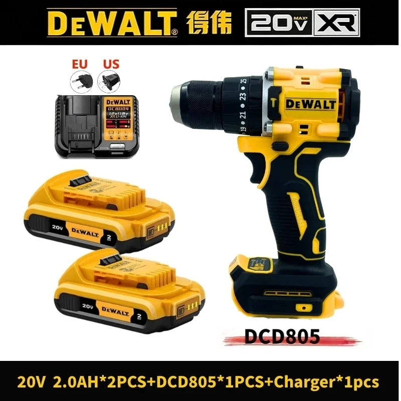 DEWALT DCD805 20V Power Drill Tools, Brushless Impact Drill Cordless Electric Screwdriver, Optional 2Ah 6Ah Lithium