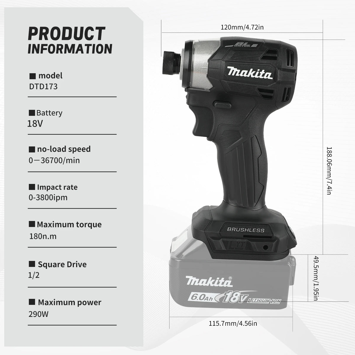 Makita Lithium Screwdriver New Dtd173 Impact Screwdriver Set Household Electric Screwdriver Electric Hand Drill(with battery)
